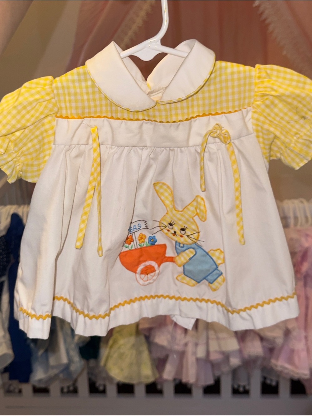 Yellow & White Bunny Appliqué Baby top Dress vintage